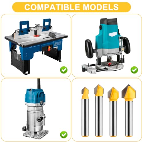 90 Degree V Groove Router Bit Set 1/4 Inch Shank, CNC Engraving V Grooving Bit Cutter for Woodworking Carving, Cutting Diameter: 1/4", 5/16", 3/8", 1/2"