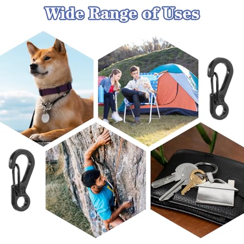 12 Pcs Mini Carabiner Clips - Black Metal Key Chain Hooks