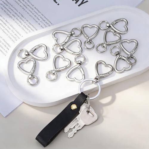 Heart Shape Keychain Clips - Silver, 10PCS Heart Spring Snap Hooks
