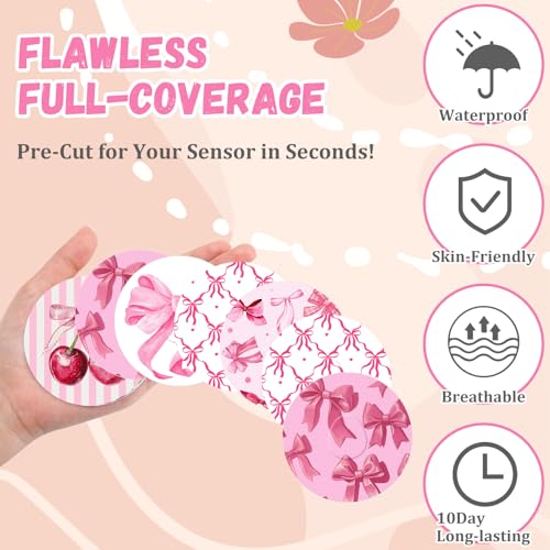 Pink Bow Adhesive Patch Compatible with Dexcom G7 - 30 Waterproof Skin-Friendly Medical Patches