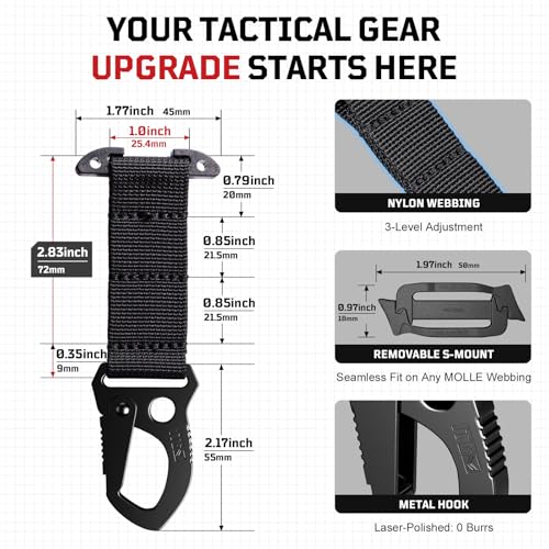 Heavy-Duty Tactical MOLLE Clip with Metal Hook & Webbing