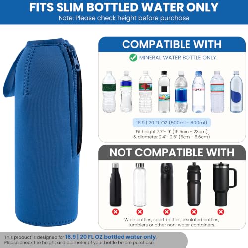 Linkidea Blue 2 Pack Neoprene Water Bottle Sleeve for 16.9/20 Fl Oz (Smartwater, Evian, Lifewtr) - Fits 7.7-9 in H