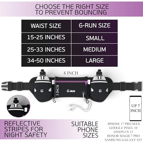 Hydration Running Belt with Bottles - 25-33 Inch Waist - Purple