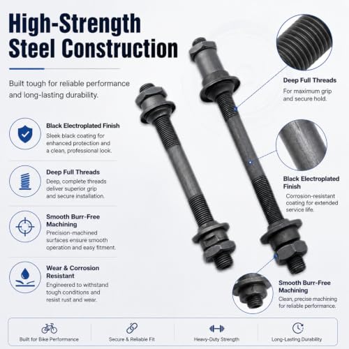 Bike Hub Axle Set - 108mm Front & 145mm Rear, Steel Construction