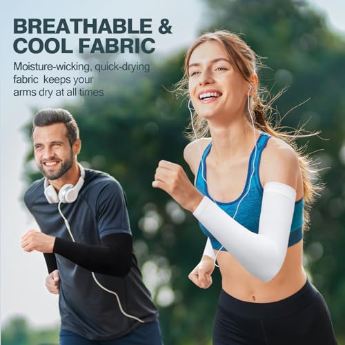 UV Protection Cooling Arm Sleeves - UPF 50 Compression - Black & White Pair