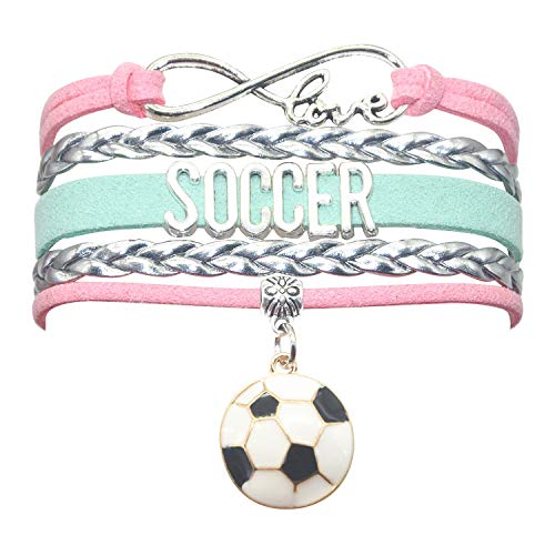 Soccer Infinity Love Charm Bracelet for Fans - Pink, Silver & Mint Green