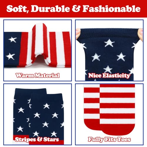 Kids Soccer Socks with Stripes - Toddler Knee High - American Flag, 6-9 Years