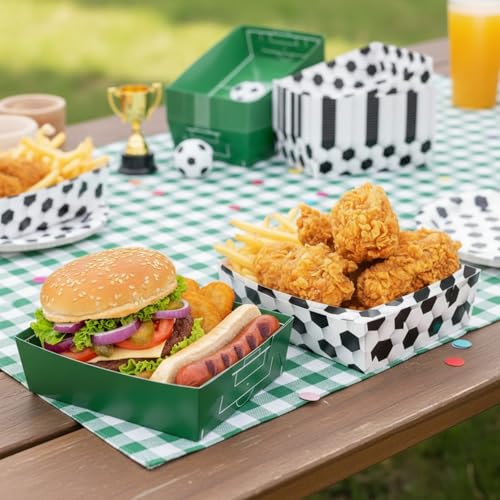 36 Pack Soccer Party Favors Large Soccer Paper Trays, 8.5x7.5 Inch, Waterproof & Microwave Safe - Soccer Themed Disposable Food Boats