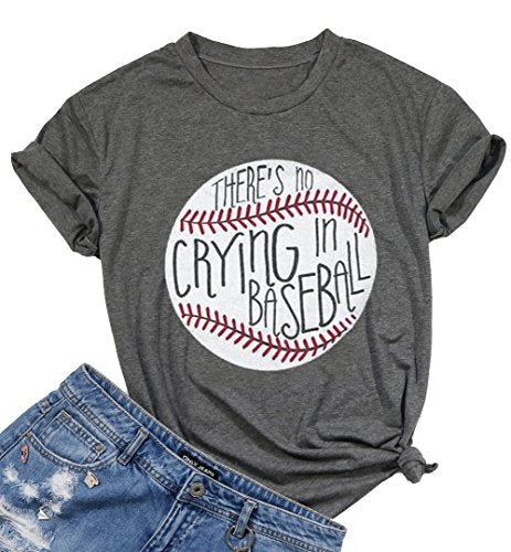FAYALEQ No Crying in Baseball Women's Baseball Mom T-Shirt Gray XL