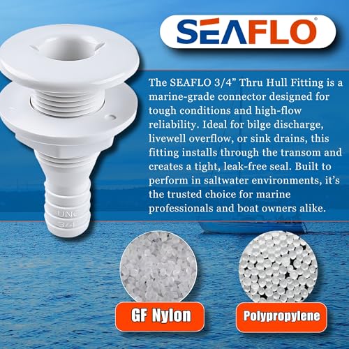Plastic Thru Hull Fitting - Marine Drain Connector ¾” White