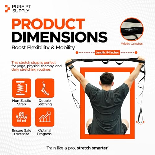Non-Elastic Stretching Strap with 10 Loops for Flexibility Training