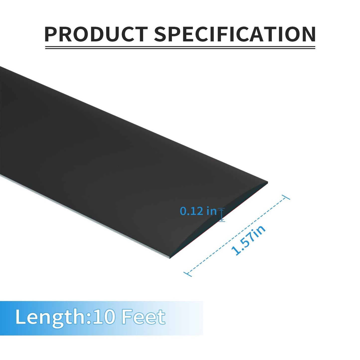 Greymond Floor Transition Strip - Self Adhesive Vinyl Flooring Trim for Carpet, Tile & Gaps, Threshold Cover Molding (10ft x 1.57in, Black)