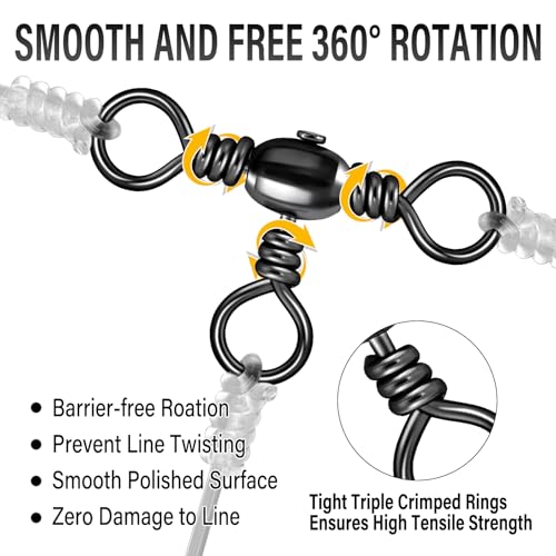 3 Way Swivels Fishing Tackle - 50-Pack 35-60LB Stainless Steel