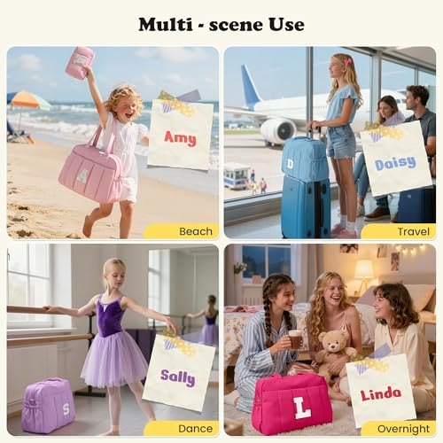 Vogewood Purple Girl Initial Gym Duffle Bag with Cosmetic Pouch - Carry-On Travel Bag for Kids