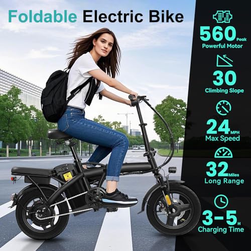 Folding Electric Bike for Adults & Teens - 560W Motor, 21.6MPH, Black