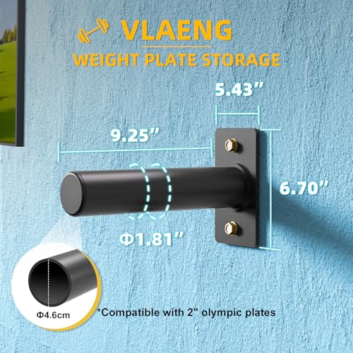 Black Vlaeng Wall Mounted Weight Plate Holder Rack 4 Pcs for 2" Olympic Weights