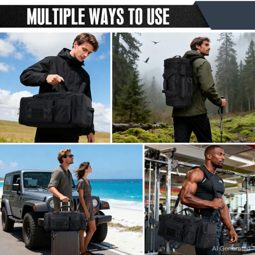 TONRUYN Black 3-in-1 Expandable Tactical Gym Duffle Bag with Shoe & Wet Pocket