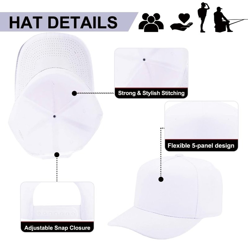 ZH 12 PC 5 Panel Baseball caps, Bulk Baseball caps, Customizable DIY Design, Wholesale Caps, One-Size-Fits-All White