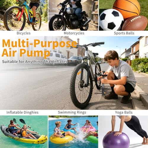 Portable Floor Bike Pump with Dual Presta & Schrader Valves