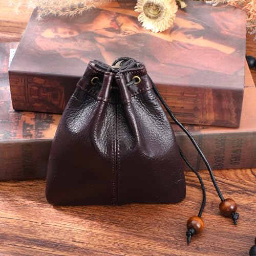 Leather Drawstring Storage Bag - Cowhide Waterproof Pouch for Travel & Organization