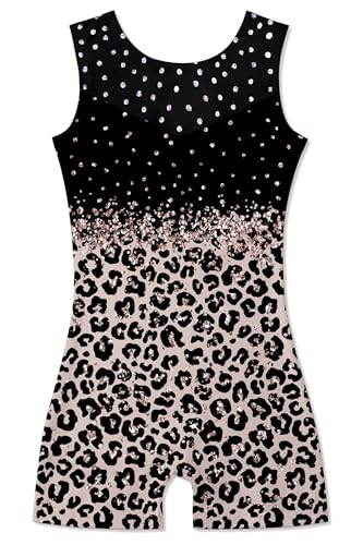 Gymnastics Leotard for Girls - Sequin Mesh Unitard 7-8Y Diamond Leopard