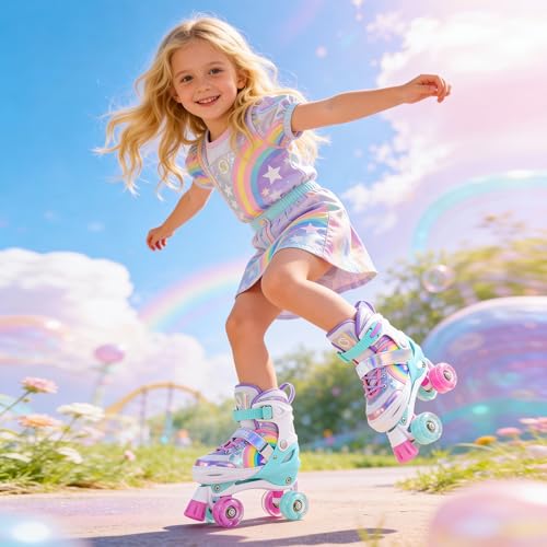 Adjustable Rainbow Unicorn Roller Skates for Kids 3-12