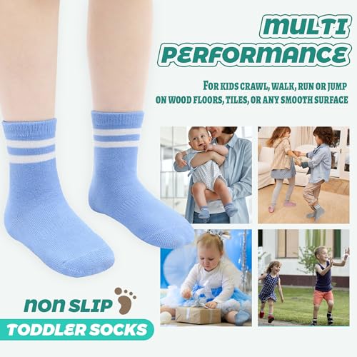 HYCLES Non Slip Toddler Socks 1-10 yrs 3-5T Black White Grey Blue (3-5T) Grip Socks
