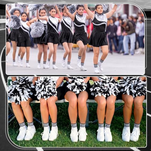 Cheer Socks for Cheerleaders - 6 Pairs Black Megaphone Stripes