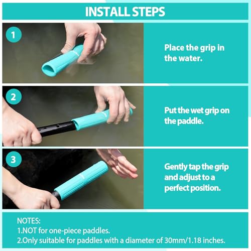 WayToGo Lake Blue 30mm Silicone Kayak Paddle Grip Wraps, Non-Slip Blister Prevention, 2 Pack