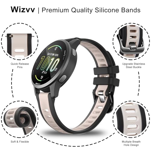 18mm Silicone Sport Band for Garmin Venu 2S/3S & Vivoactive 4S - Black Rim & Starlight