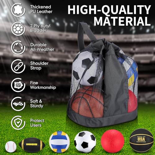 Libima 6 Pcs Sport Ball Set – Mixed Official Sizes for Teen & Adults, Includes Pump & Bag