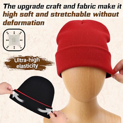 Reversible Knitted Beanie Hat - Black/Red - Warm Winter Cap