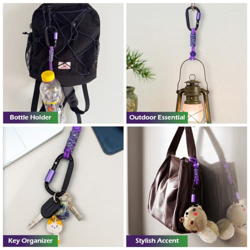 Paracord Keychain with D-Ring Carabiner & Screw Lock - Purple