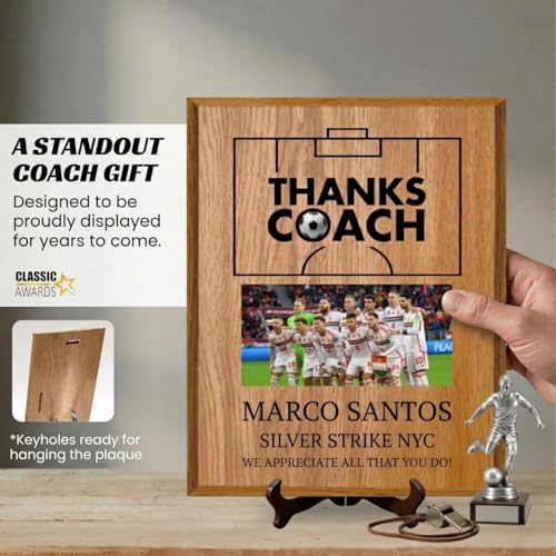 Personalized Coach Plaque - Custom Award with Team Photo - Soccer, 9" x 12"