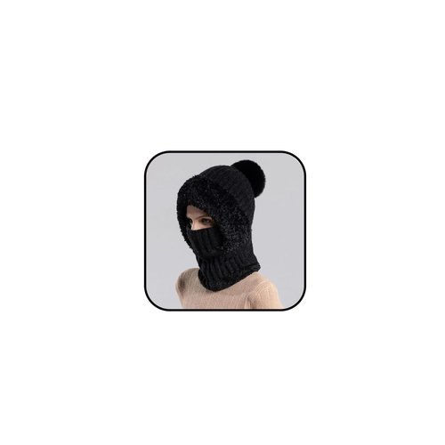 3 in 1 Beanie Hat with Scarf and Mask Winter Hat for Women Men Warm Knit Balaclava Scarf (Black)