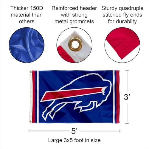 Large 3x5 Buffalo Bills Flag - Durable Polyester with Grommets