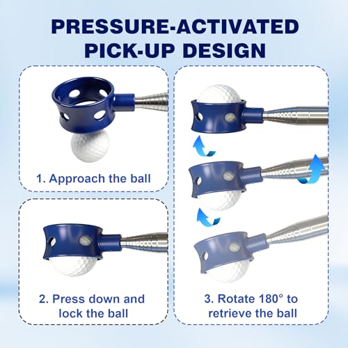 Golf Ball Retriever Telescopic 9 Ft - Blue with Rubber Grip
