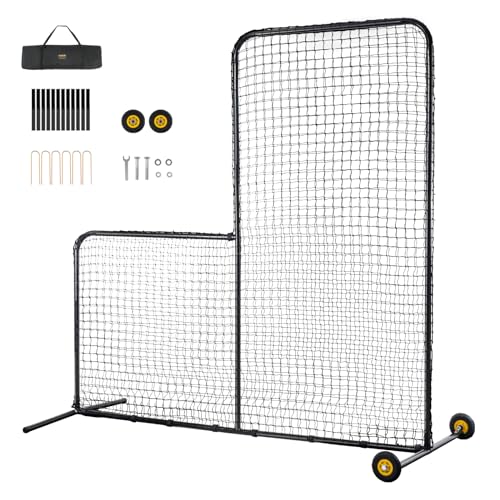 Baseball & Softball Batting Screen - 7x7 ft L-Shape with Wheels