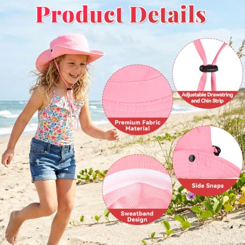 Wide Brim Sun Hat for Kids - UPF 50+ Adjustable Beach Hat - Pink
