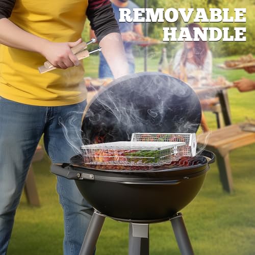 Grill Basket Set 304 Stainless Steel, Removable Wood Handles | Outdoor BBQ & Camping