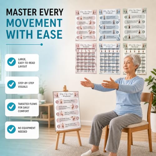 Tai Chi Chair Workout Chart Poster Set - 6 Unframed Canvas Prints, 12"L x 16"W
