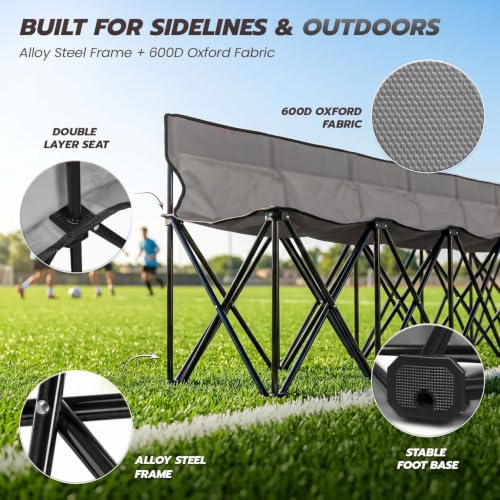6-Seat Portable Soccer Bench with Backrest - Gray