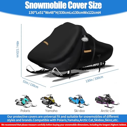 Black 900D Waterproof Snowmobile Cover 130" L x 51" W x 48" H for Arctic Cat Skidoo Yamaha