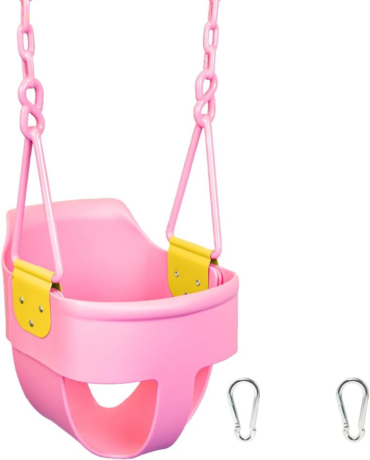 Squirrel Products Premium High Back Toddler Swing Seat - Easy Install with Plastic Coated Chains - Pink