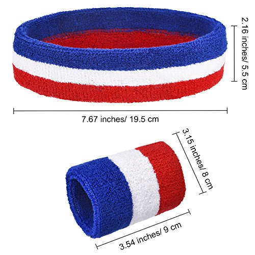 Bememo 15-Piece Sports Sweatband Set for Men Women - Headbands & Wristbands, Red White Blue