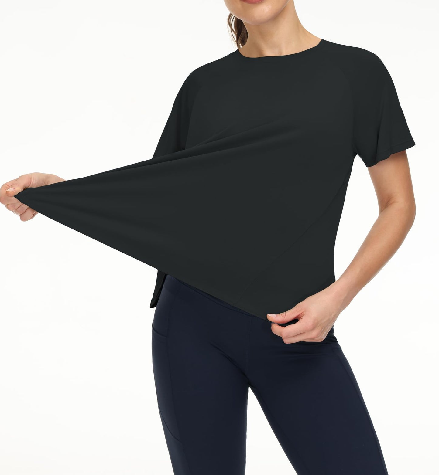 THE GYM PEOPLE Women's Short Sleeve Workout Shirts Breathable Yoga T-Shirts with Side Slits Athletic Tee Tops Dark Grey