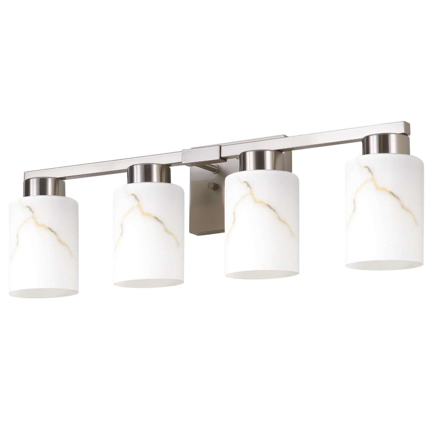Mieloxiy 4-Light Bathroom Light Fixtures, Modern Vanity Lights, Brushed Nickel Metal Wall Lamp with White Marble Glass for Bathroom, Mirror, Living Room, Bedroom, Cabinet, Porch, Hallway, E26 Base