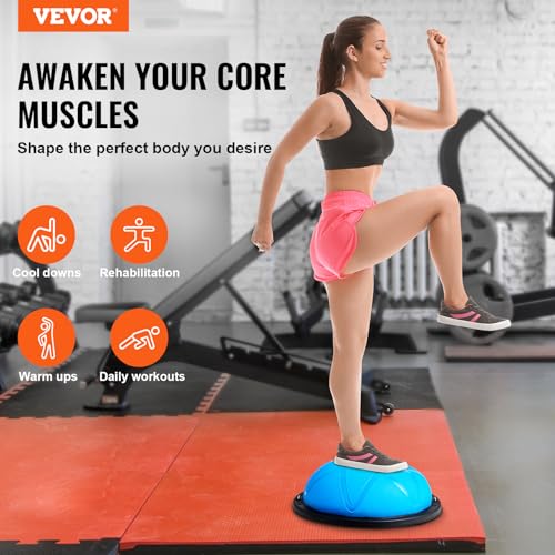 Half Exercise Ball Trainer - 23 Inch Particle Blue with Resistance Bands