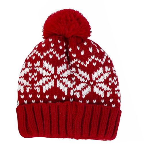 Winter Pom-Pom Beanie Hat for Women & Men - Red Medium