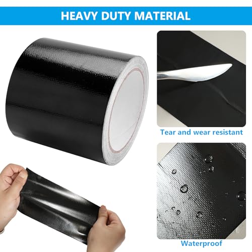 RV Awning Repair Tape 4" x 32FT Waterproof Tent Repair Tape for Tarp Canvas Boat Covers Sail, Tear Repair Patch (Black)